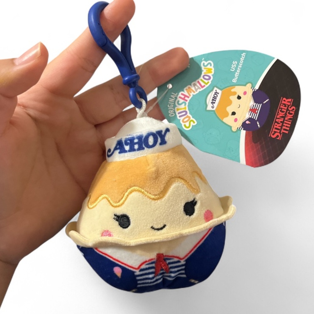 Squishmallows Stranger Things Scoops Ahoy Sailor Plush Keychain - Blue and Cream